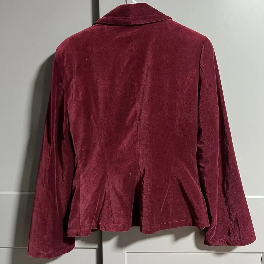 Newport News Women Velvet One Button Blazer Red US 10 Date Night Romantic